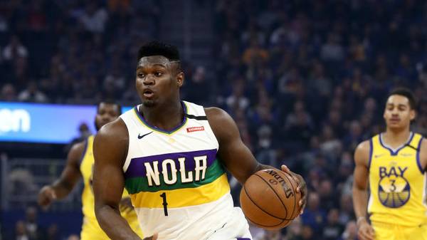 SAN FRANCISCO, CALIFORNIA - FEBRUARY 23:  Zion Williamson #1 of the New Orleans Pelicans in action against the Golden State Warriors at Chase Center on February 23, 2020 in San Francisco, California. NOTE TO USER: User expressly acknowledges and agrees that, by downloading and or using this photograph, User is consenting to the terms and conditions of the Getty Images License Agreement.  (Photo by Ezra Shaw/Getty Images)