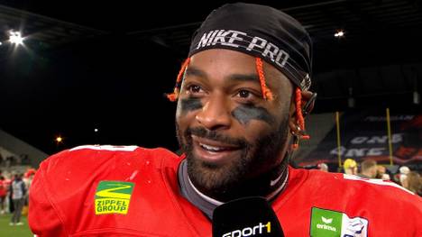 Jaylon Henderson überragt beim Sieg der Potsdam Royals im GFL Bowl 2023. Anschließend entschuldigt er sich schon vorab bei seinen Eltern.