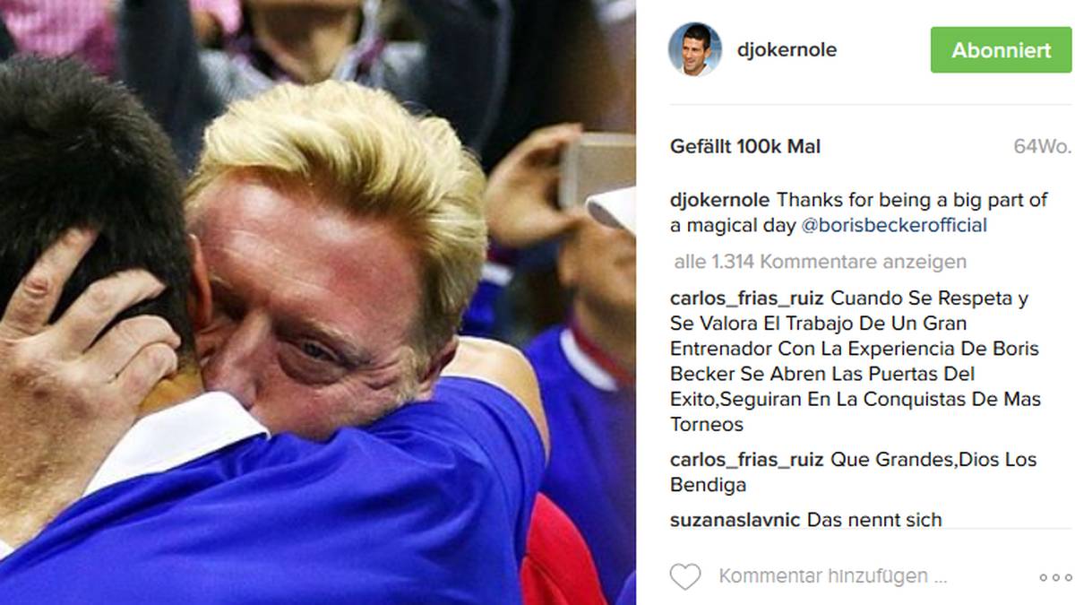 Auch auf seiner Instagram-Seite bedankt sich Djokovic ganz besonders bei seinem ständigen Begleiter. "Danke, dass du ein großer Teil dieses magischen Tages bist" schreibt er unter das Bild