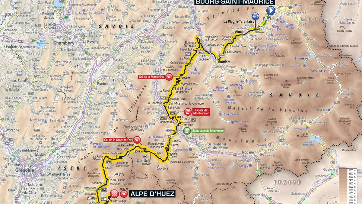 12. Etappe - Bourg-Saint-Maurice nach Alpe d'Huez (175,5 km): Zum Schluss der Alpen-Kletterei kommt der Klassiker: Es geht hinauf nach Alpe d'Huez. Gut 170 Kilometer haben die Athleten bereits in den Beinen, ehe es die 21 Kehren zur Zielankunft hinauf gehen wird