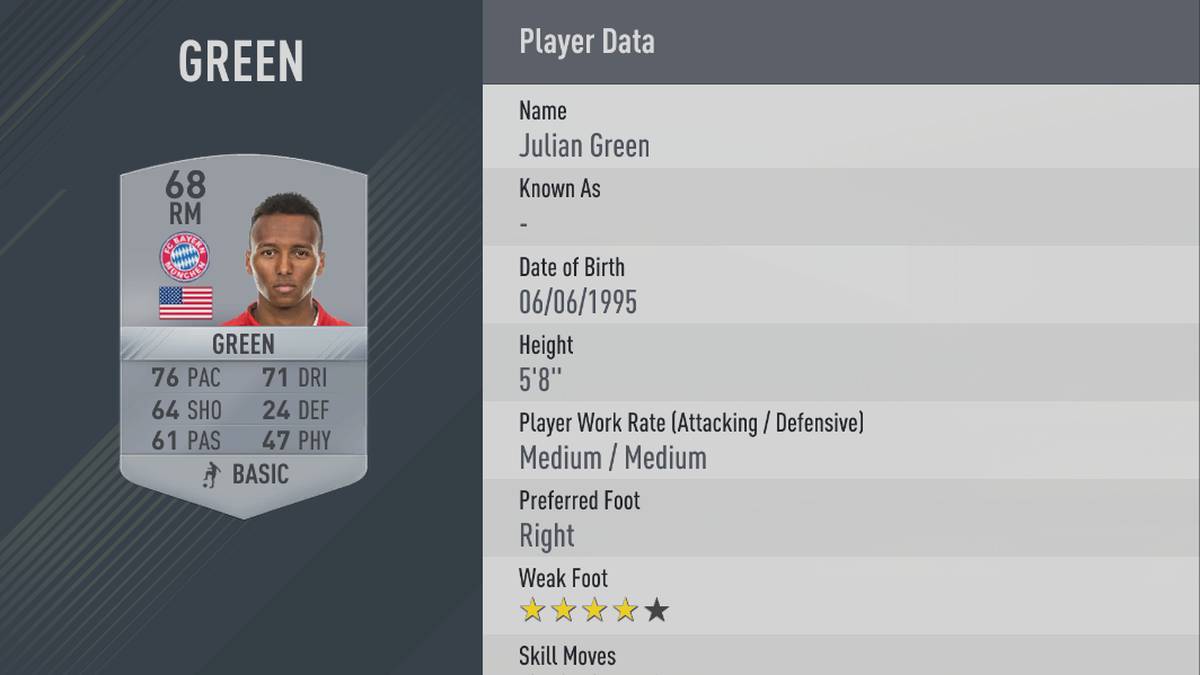 JULIEN GREEN: In dieser Saison zur Abwechslung mal wieder im Profikader. Also auch im FIFA-Aufgebot. Sein Trumpf ist die Schnelligkeit