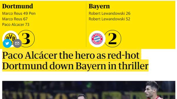 "Paco Alcácer der Held eines glühend heißen Thrillers Dortmund gegen Bayern"