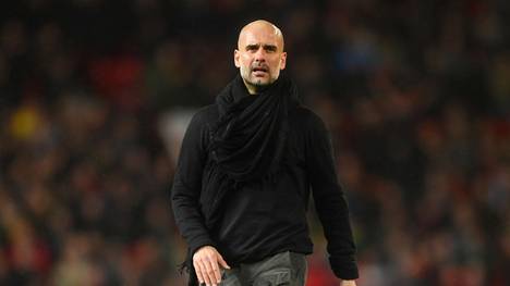 MANCHESTER, ENGLAND - MARCH 08: Manchester City manager Pep Guardiola looks on after during the Premier League match between Manchester United and Manchester City at Old Trafford on March 08, 2020 in Manchester, United Kingdom. (Photo by Michael Regan/Getty Images)