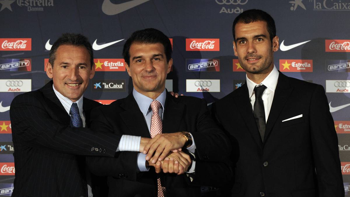 Joan Laporta (M.) machte Pep Guardiola 2008 zum Barca-Coach