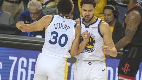 Klay Thompson (r.) will mit Stephen Curry die Golden State Warriors zum Sieg in den NBA Finals führen