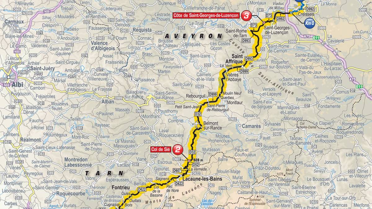 15. Etappe - Millau nach Carcassonne (181,5 km): An Tag 15 geht es weiter Richtung Süden, genauer nach Carcassonne. Dort haben die Fahrer meistens neben dem stark profilierten Gelände auch mit den steigenden Temperaturen zu kämpfen