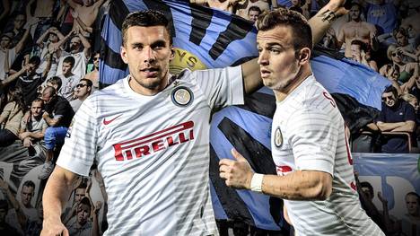Lukas Podolski und Xherdan Shaqiri von Inter Mailand