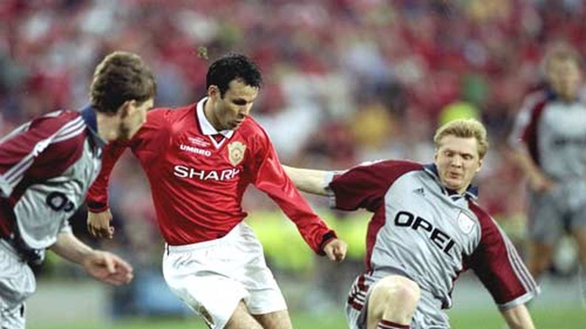 Das Champions-League-Finale von Barcelona geht als eines der dramatischsten in die Geschichte ein: Giggs und United treffen auf den FC Bayern München mit Stefan Effenberg (rechts)