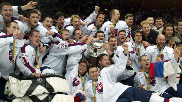 Slovakia jubilate after defeating Russia 3-2 in th
