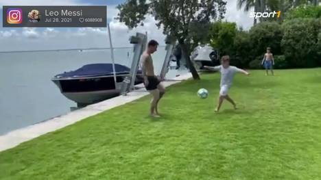 Lionel Messi genießt noch immer seinen Urlaub und lud in den sozialen Medien ein Video hoch, in dem er mit seinen Kindern in Miami ein Rondo spielt.