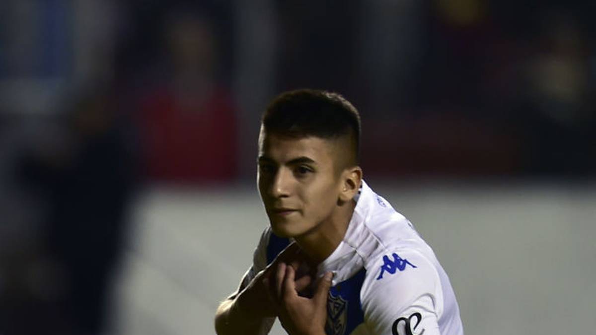 Argentina's Velez Sarfield player Thiago Almada celebrates his goal against Ecuador's Aucas during their Copa Sudamericana football match at Gonzalo Pozo stadium in Quito on February 18, 2020. (Photo by RODRIGO BUENDIA / AFP) (Photo by RODRIGO BUENDIA/AFP via Getty Images)