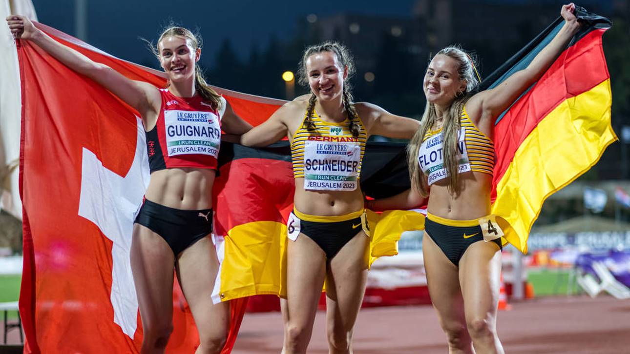 Rosina Schneider (Mitte) bei ihrem U20-EM-Titel über 100m Hürden in Jerusalem