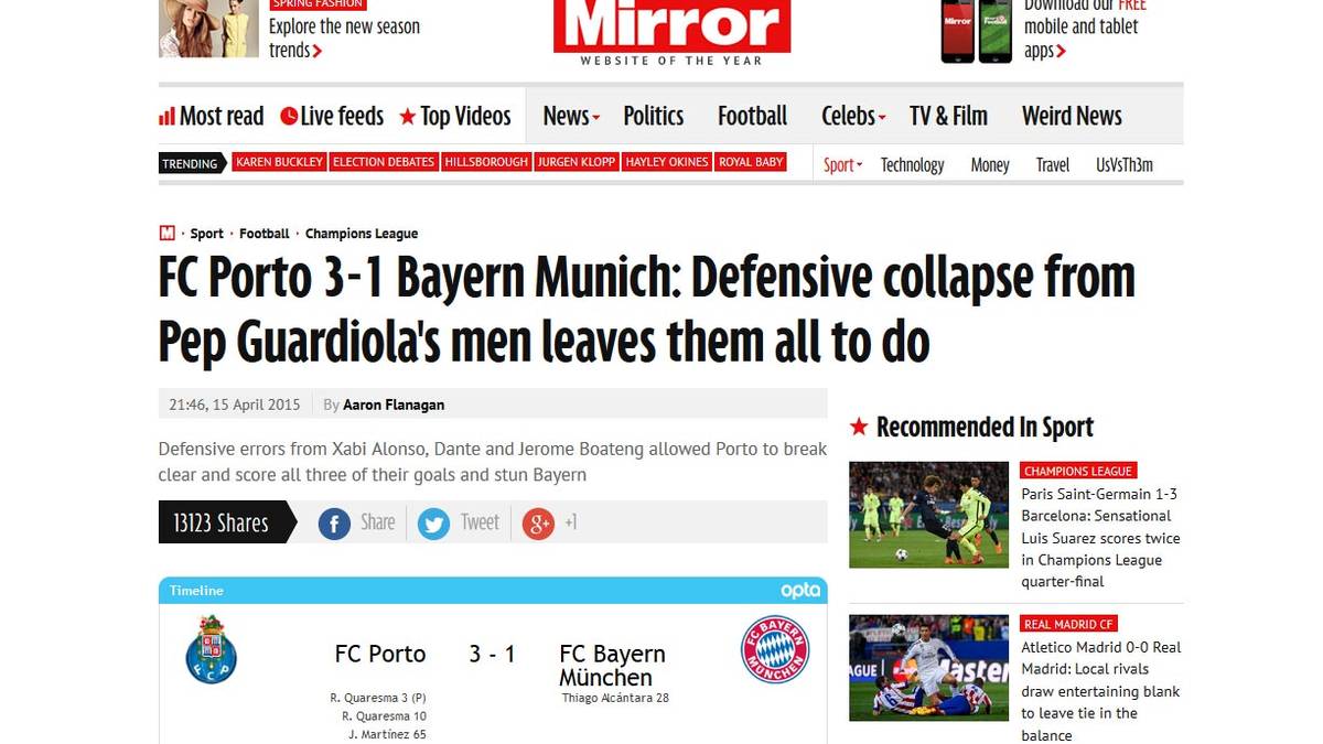 FC Bayern München FC Porto Pressestimmen