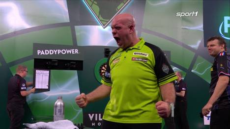 In der dritten Runde der Darts-WM gewinnt Michael van Gerwen deutlich gegen einen Landsmann - und setzt am Ende eines furiosen Auftritts noch einmal einen fulminanten Schlusspunkt.