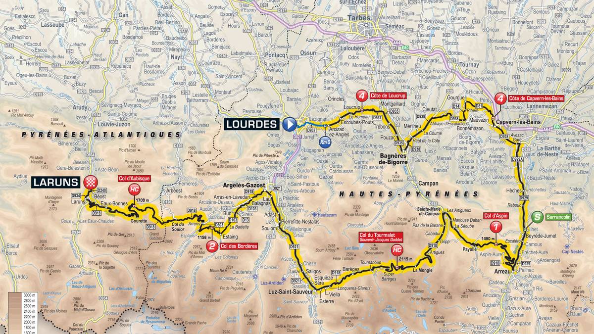 19. Etappe - Lourdes nach Laruns (200,5 km): Die 19. Etappe könnte das Klassement noch einmal durchwirbeln. 200 Kilometer durch das Hochgebirge der Pyrenäen und das nach fast drei Wochen harter Tour in den Beinen