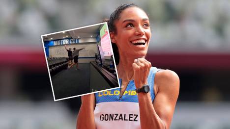Der Quarterback der Detroit Lions rastet völlig aus. Grund ist der 400-Meter-Hürdenlauf bei Olympia, an dem seine Ehefrau Melissa Gonzalez teilnimmt.