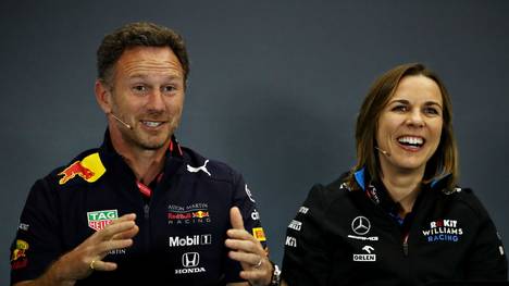 Red-Bull-Teamchef Christian Horner und die stellvertretende Williams-Teamchefin Claire Williams bei einer Pressekonferenz