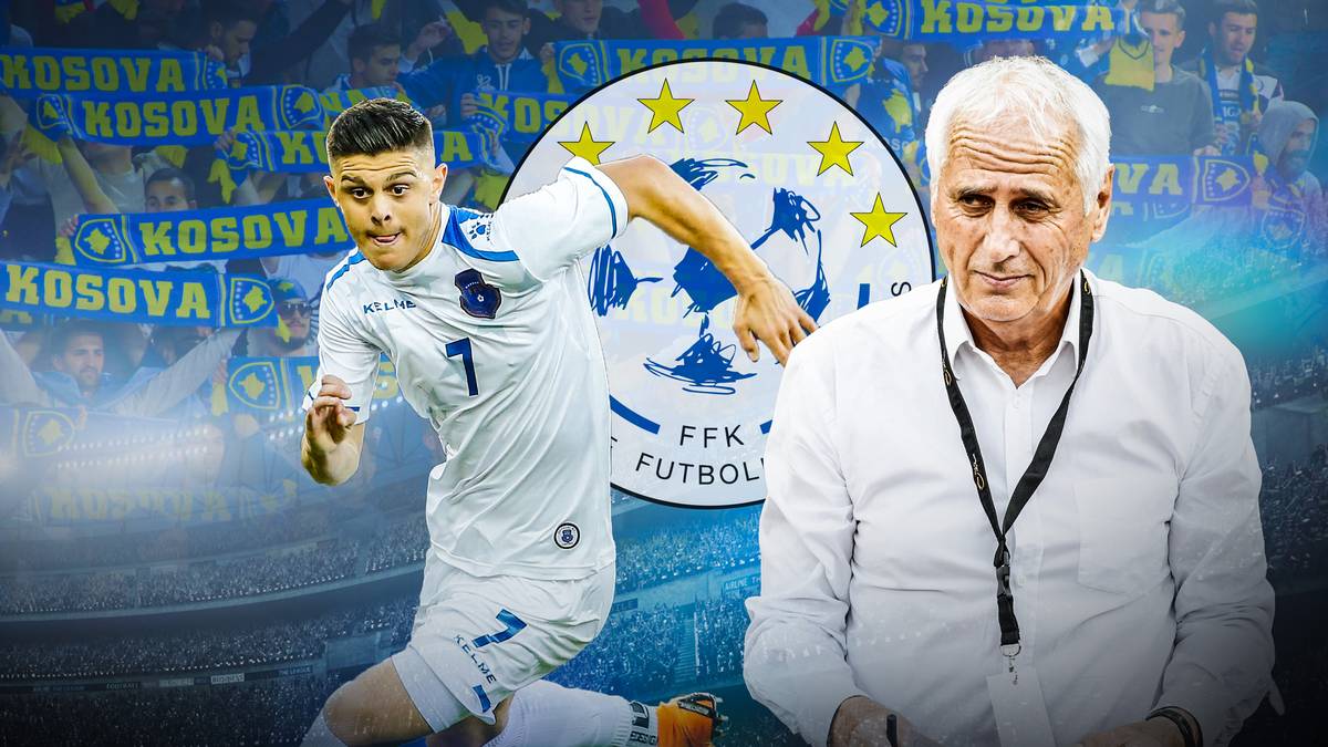 Das Nationalteam des Kosovo trumpft mit Trainer Bernard Challandes (r.) und Milot Rashica auf
