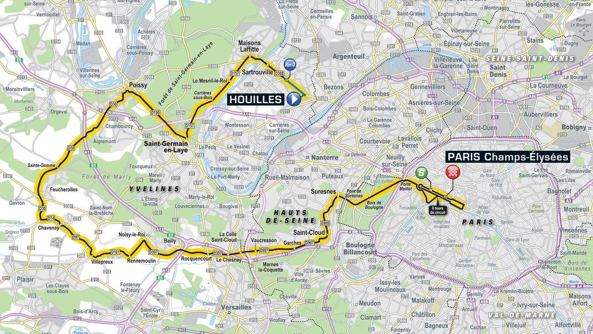 21. Etappe - Houilles nach Paris (116 km): Traditionell wird auf der letzten Etappe das Gelbe Trikot nicht mehr angegriffen. Dementsprechend entspannt wird es auf den 116 Kilometern von Houilles nach Paris zugehen