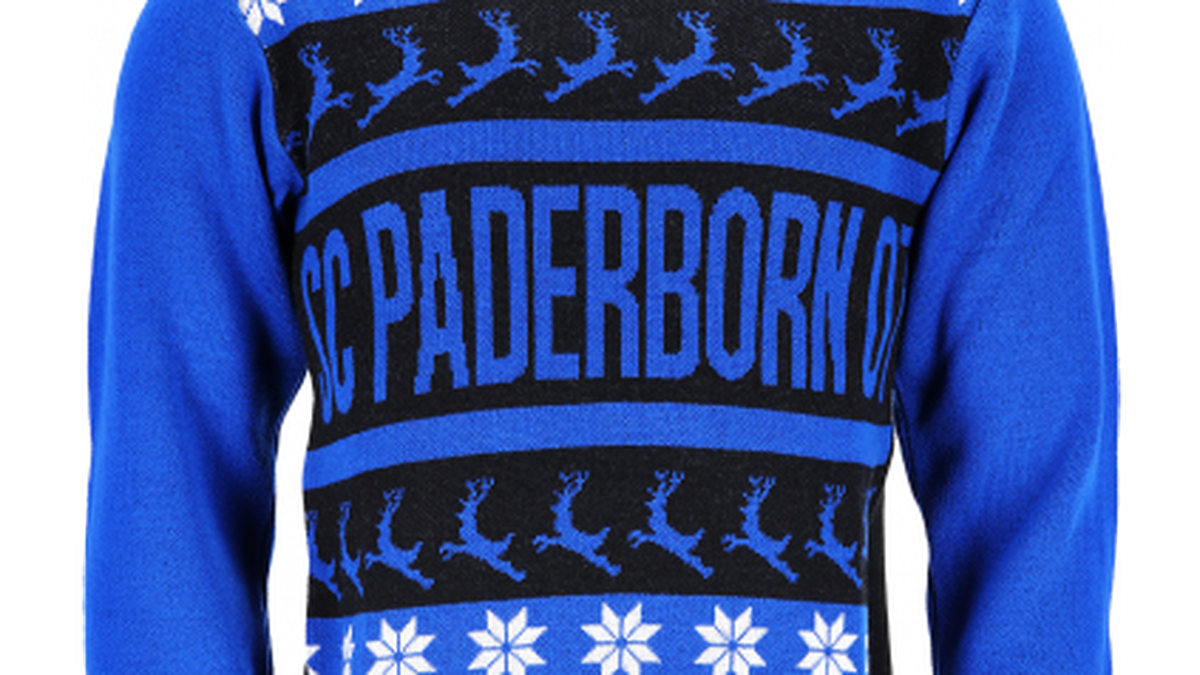 Aufsteiger Paderborn hält sich mit seinem Ugly Sweater noch etwas zurück. Das ist eher eine schlichte Variante, aber in knalligem Blau