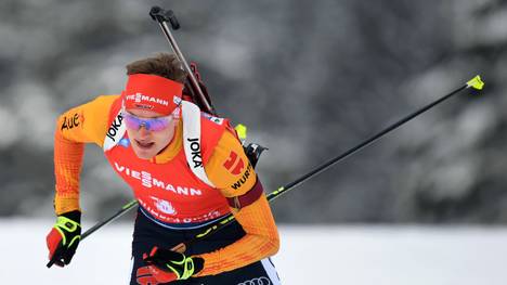 Germany's Benedikt Doll competes in the men 12,5 km pursuit of the IBU Biathlon World Cup in Ruhpolding, southern Germany, on January 19, 2020. (Photo by Christof STACHE / AFP) (Photo by CHRISTOF STACHE/AFP via Getty Images)