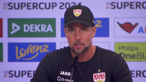 Weil eine Kamera nicht funktioniert, wird das Elfmeterschießen im Supercup zwischen Leverkusen und Stuttgart auf der Seite der Bayer-Fans ausgetragen. Nun reagiert VfB-Coach Sebastian Hoeneß.