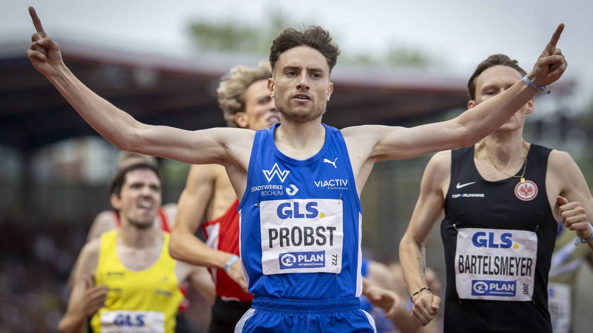 Marius Probst bei seinem Sieg über 1500 Meter bei der DM i Kassel im Juli 2023