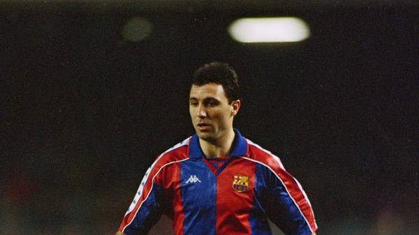 Bulgarian striker Hristo Stoichkov playing for the Spanish club FC Barcelona, late 1990s. (Photo by Mike Hewitt/Getty Images)