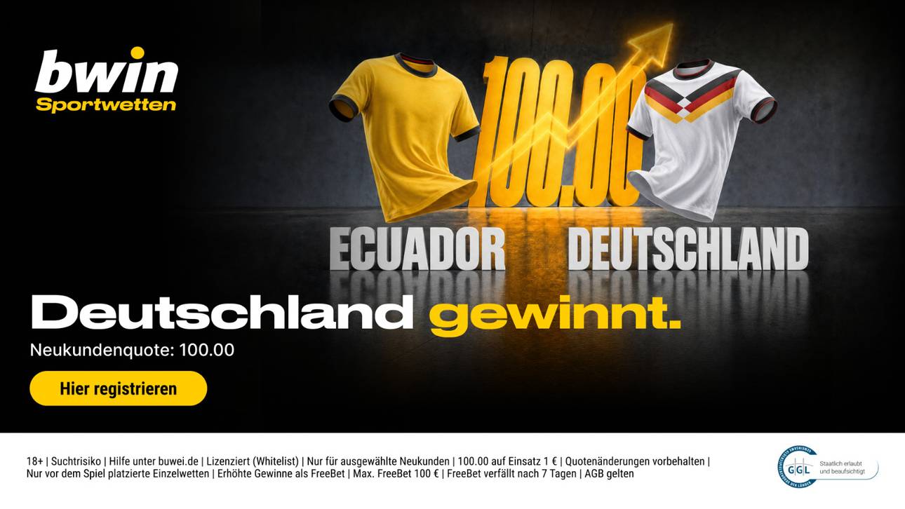WM-HAMMER bei Bwin: Quote 100,00 auf Deutschland-Sieg gegen Ecuador!