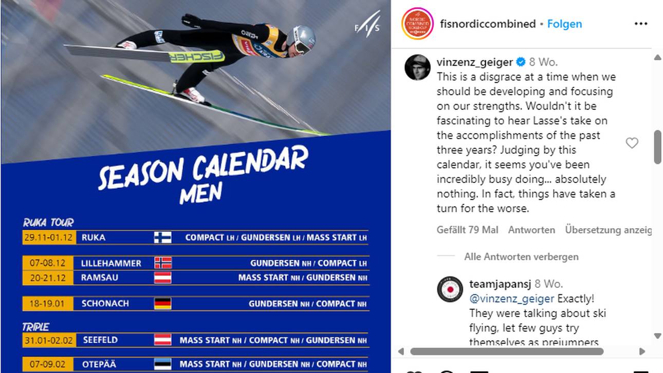 Vinzenz Geiger machte seinem Ärger über den Terminkalender der Nordischen Kombination Luft