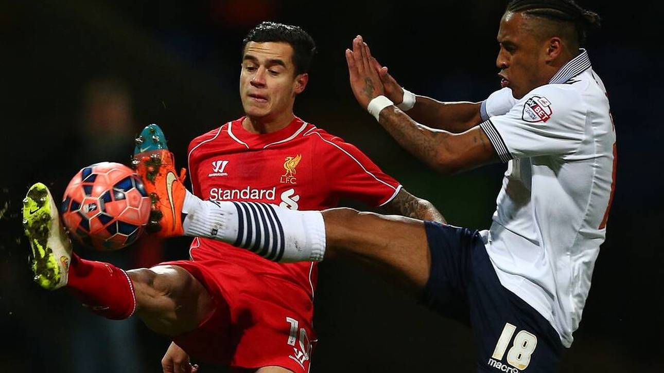 Jayden Danns' Vater Neil 2015 mit Bolton im Duell mit Liverpools Philippe Coutinho
