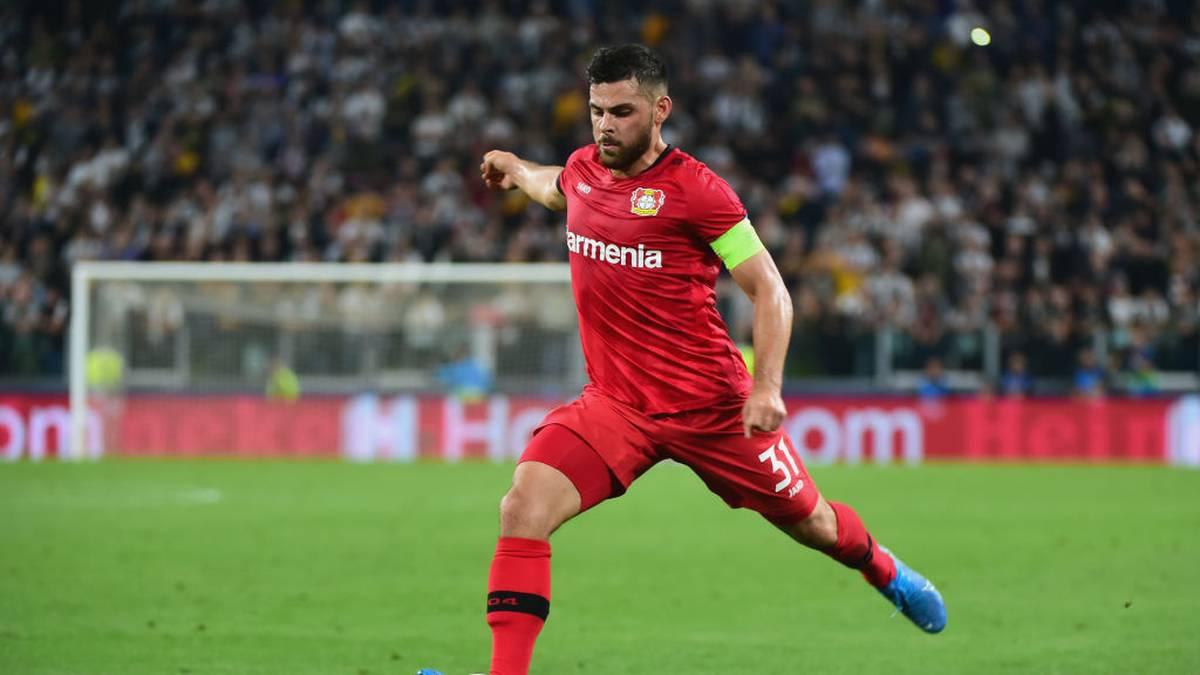TURIN, ITALY - OCTOBER 01:  Kevin Volland of Bayer Leverkusen in action during the UEFA Champions League group D match between Juventus and Bayer Leverkusen at Juventus Arena on October 1, 2019 in Turin, Italy.  (Photo by Pier Marco Tacca/Getty Images)
