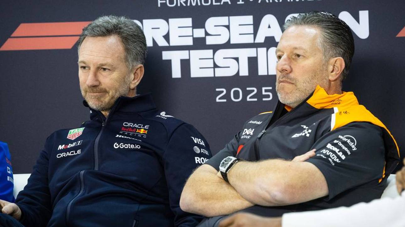 Zak Brown (r.) und Christian Horner bei einer Pressekonferenz