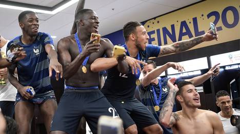 Benjamin Mendy and Corentin Tolisso celebrated winning the World Cup with France this summer