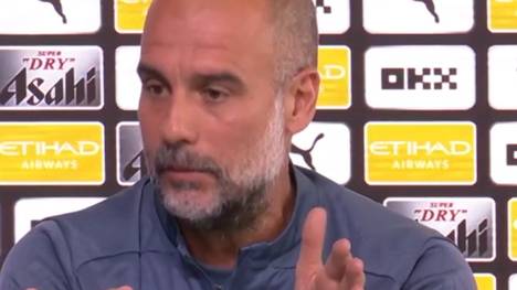 Pep Guardiola wird mit einer Aussage von LaLiga-Boss Javier Tebas konfrontiert. Der hatte sich zu einer möglichen Strafe für Manchester City geäußert. Guardiola überrascht mit seiner Antwort.