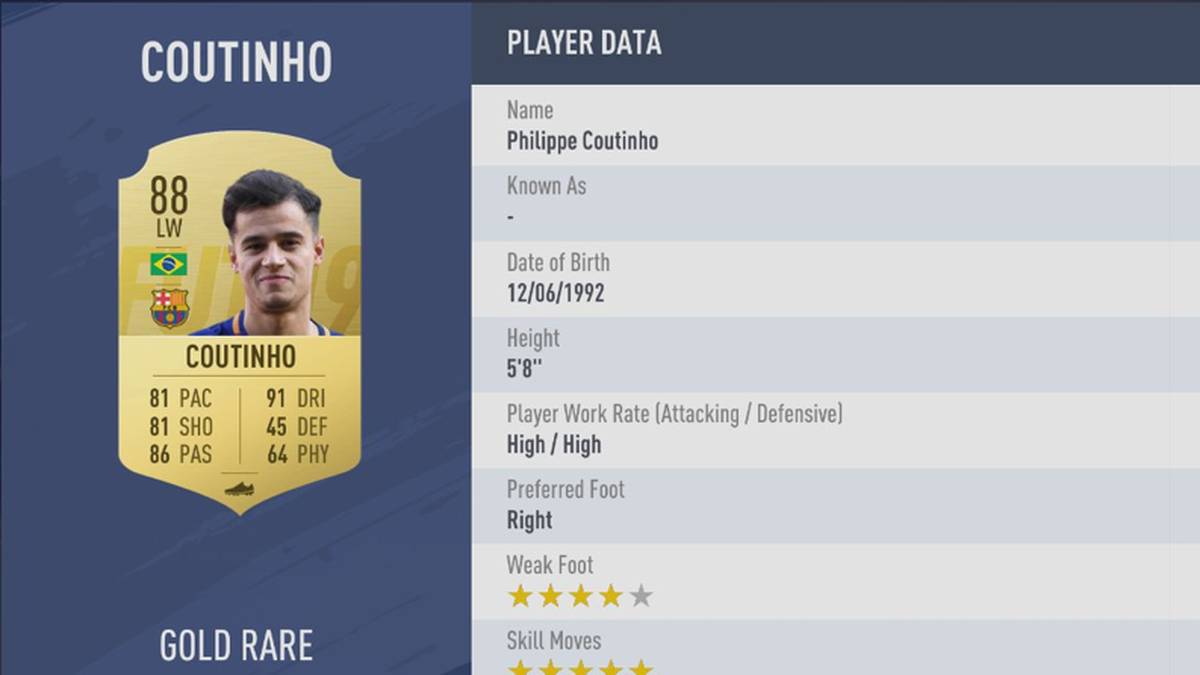 PLATZ 1: COUTINHO - STÄRKE 88 - FC BARCELONA