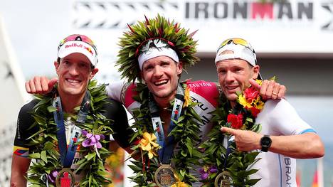 Der deutsche Dreifachsieg 2016 bei der Ironman WM auf Hawaii (v.l.): Sebastian Kienle Jan Frodeno, Patrick Lange 