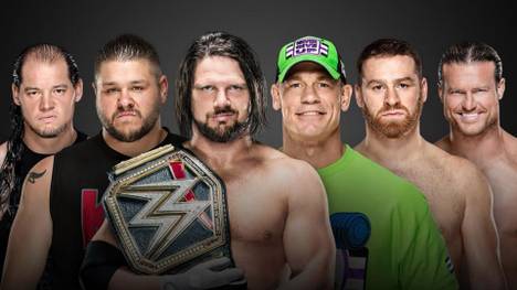 AJ Styles (3. v.l.) verteidigt bei WWE Fastlane seinen Gürtel gegen fünf Konkurrenten