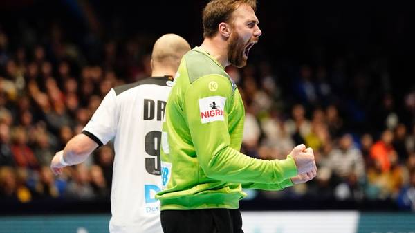 Germany's goalkeeper Andreas Wolff reacts after saving a penalty during the Men's EHF 2020 Handball European Championship preliminary round match between Germany and Netherlands in Trondheim, Norway on January 9, 2020. (Photo by Ole Martin Wold / NTB Scanpix / AFP) / Norway OUT (Photo by OLE MARTIN WOLD/NTB Scanpix/AFP via Getty Images)
