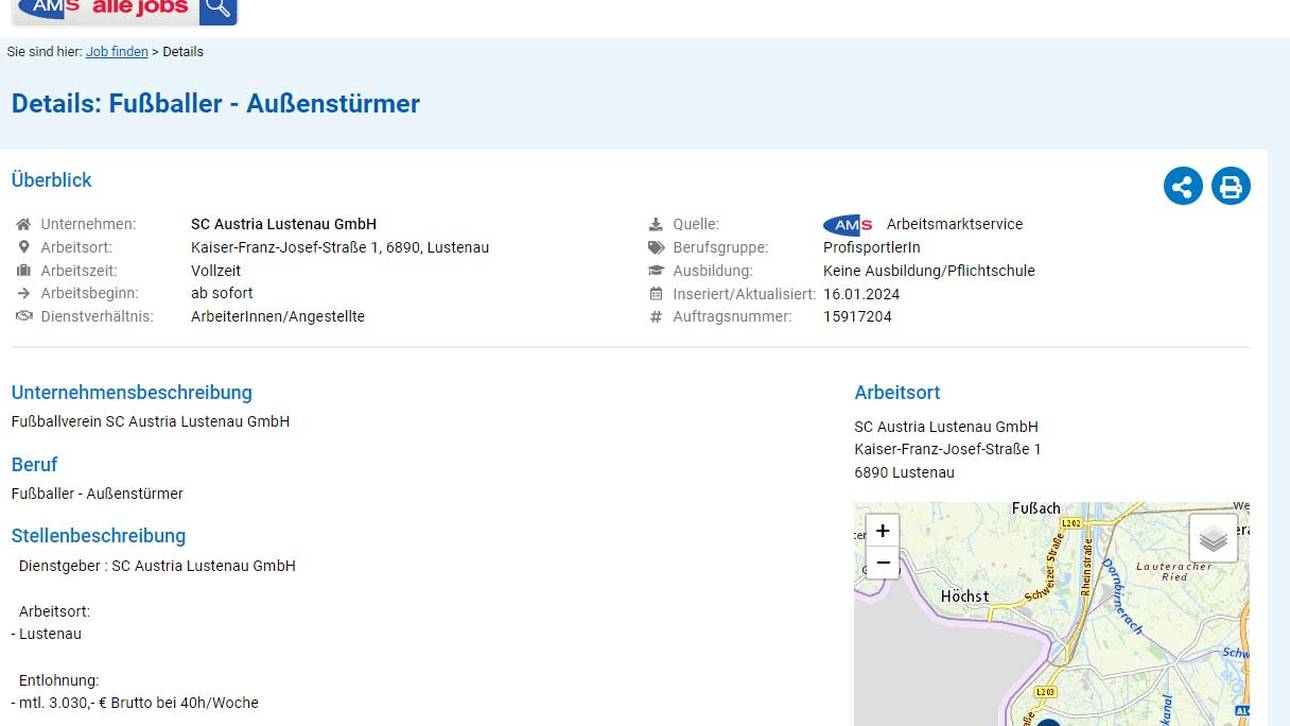 Austria Lustenau sucht via Jobcenter-Anzeige nach neuen Spielern