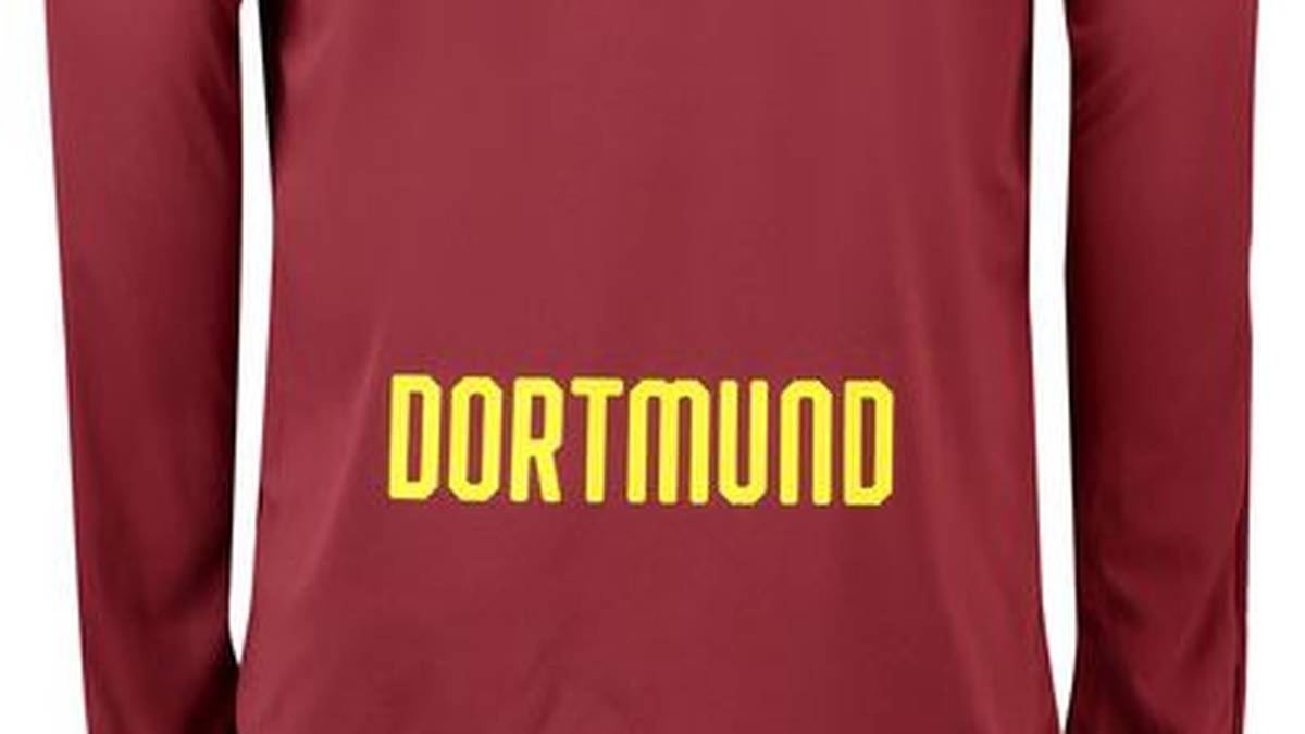 Auf der Rückseite ein ähnliches Bild. Wäre die Schrift "Dortmund" unten nicht eingearbeitet, könnte man es kaum für einen BVB-Dress halten
