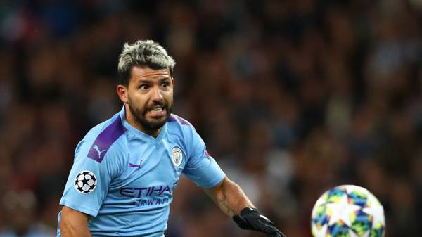 MANCHESTER, ENGLAND - OCTOBER 01: Sergio Aguero of Manchester City in runs with the ball during the UEFA Champions League group C match between Manchester City and Dinamo Zagreb at Etihad Stadium on October 01, 2019 in Manchester, United Kingdom. (Photo by Clive Brunskill/Getty Images)