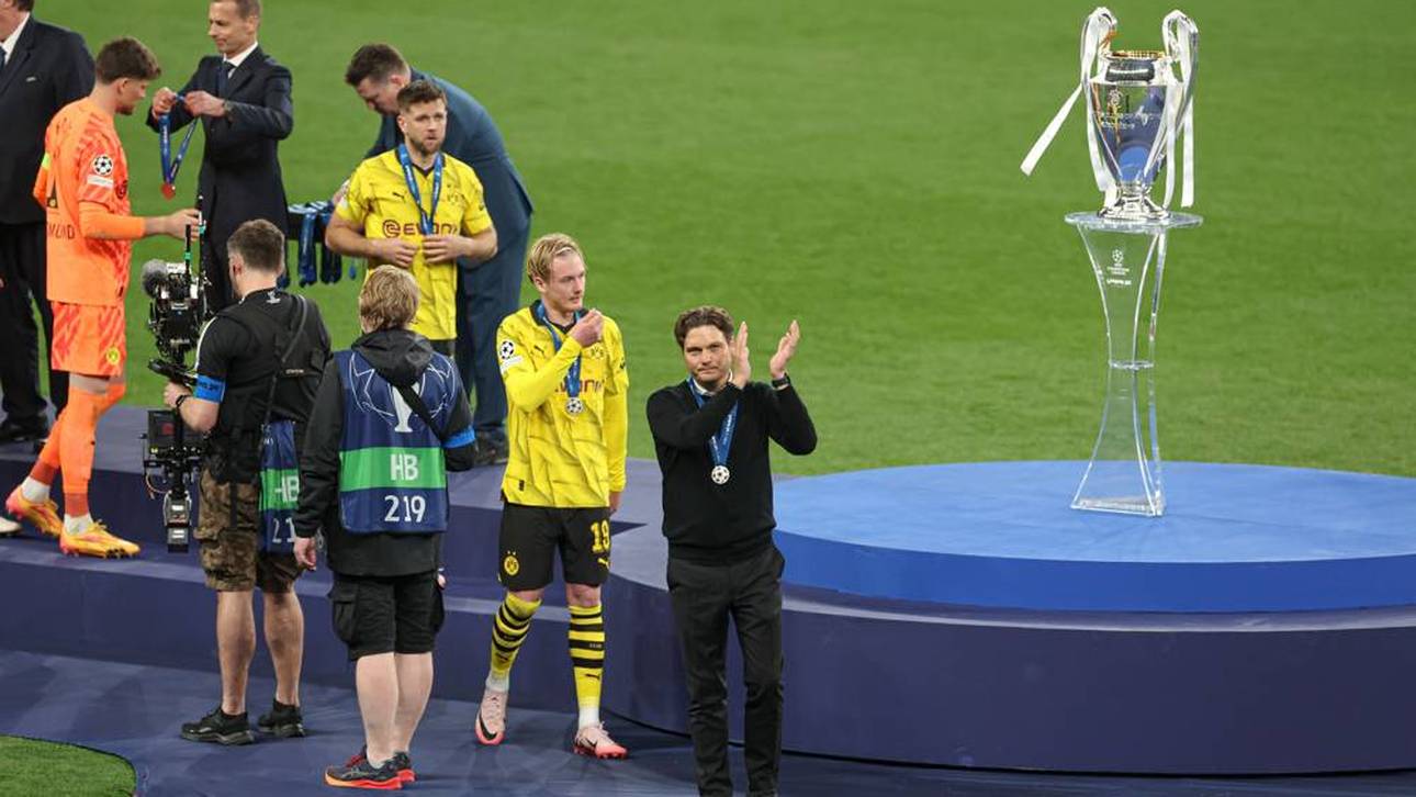 Nur gucken, nicht anfassen: Der BVB musste im CL-Finale Real Madrid den Pokal überlassen