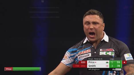 Gerwyn Price gewinnt den elften Spieltag der Premier League of Darts in Brighton gegen Michael Smith mit 6:3. Dabei unterstreicht der Waliser seine starke Form der letzten Wochen.