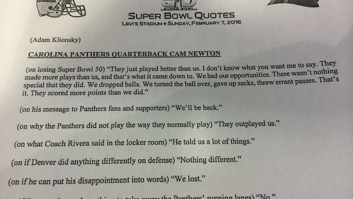 Das Protokoll der kuriosen Super-Bowl-Pressekonferenz von Cam Newton