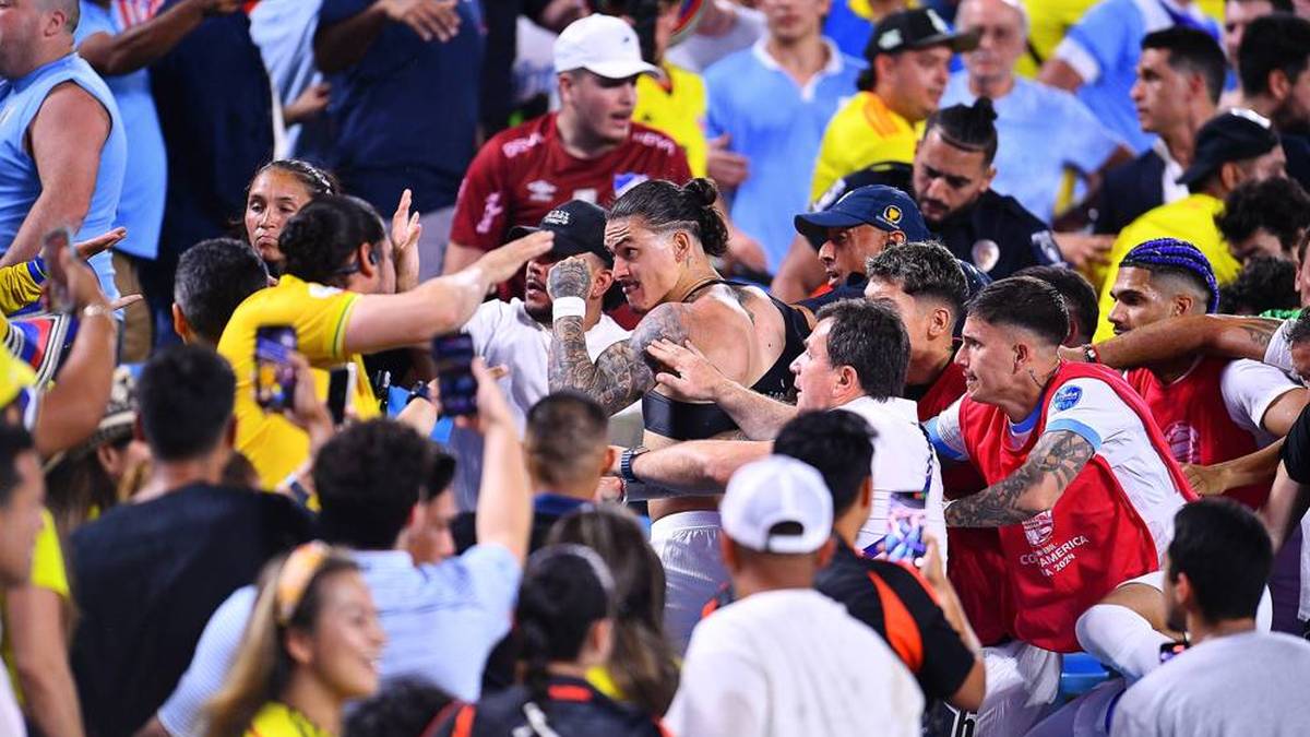 Darwin Núnez streitet mit den Fans auf der Tribüne