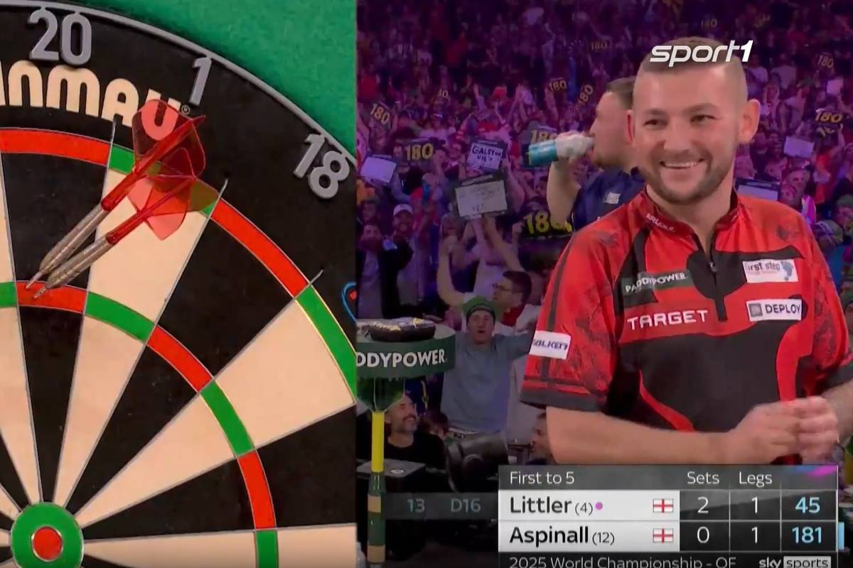 Luke Littler nimmt auch die Hürde Nathan Aspinall und steht im Halbfinale der Darts-WM. Auf dem Weg dorthin gibt es auch einen für beide lustigen Moment