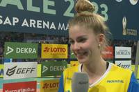 Der SSC Palmberg Schwerin gewinnt den DVV-Pokal gegen den SC Potsdam. Final-MVP Pia Kästner verrät nach dem Spiel, wie ihr Team das Spiel nach zwischenzeitlichem Rückstand umbiegen konnte.