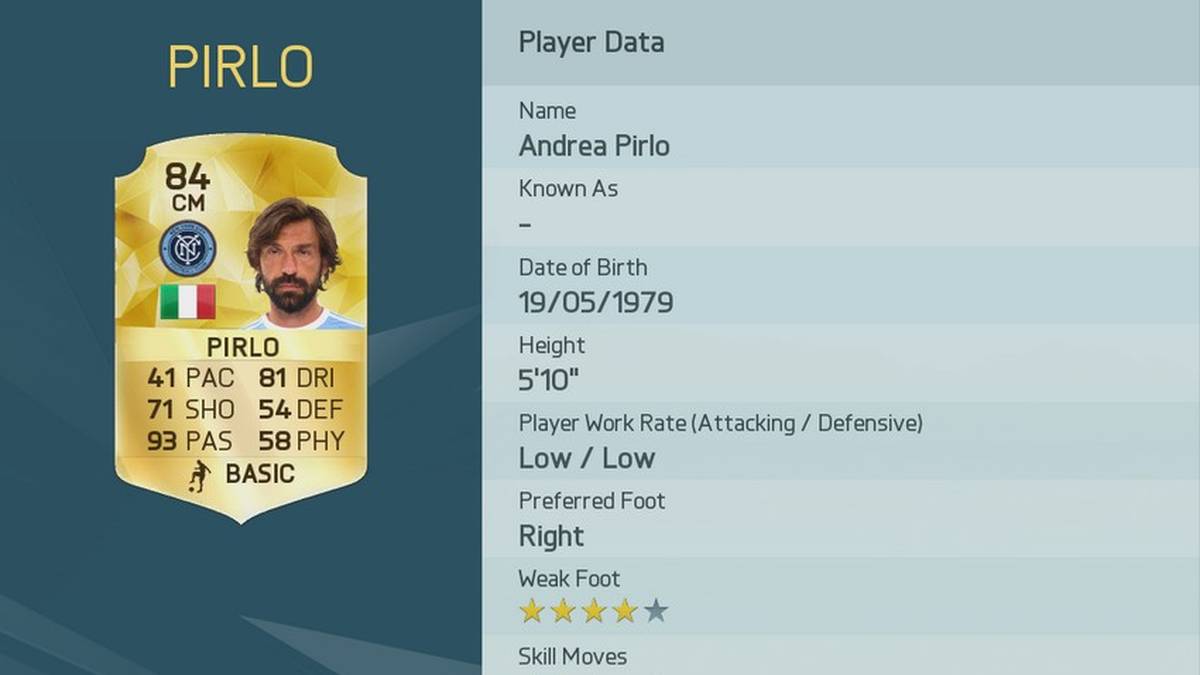 Wer bei FIFA 16 Altmeister Pirlo in seinem Team hat, kann sich beim Freistoß auf einen Wert von 93 freuen - besser ist nur noch einer