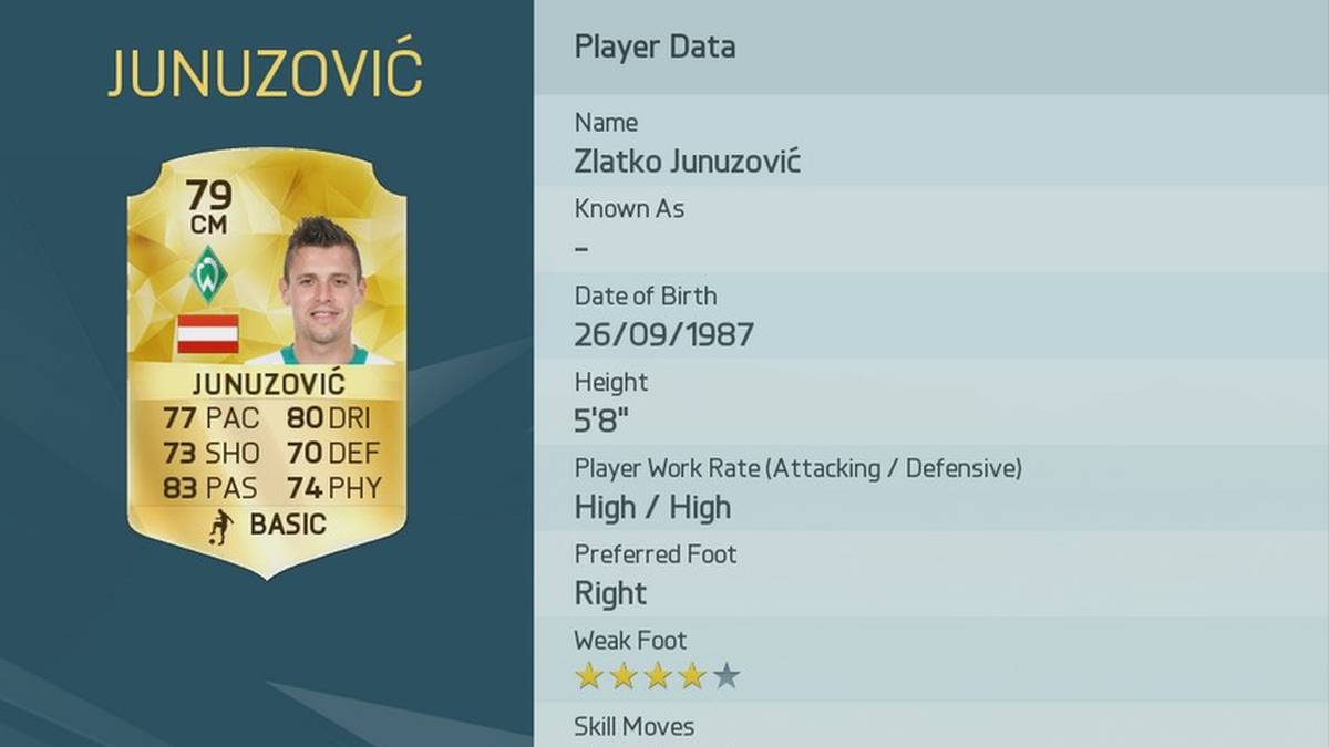 Bei FIFA 16 erhält Junuzovic dafür eine Freistoß-Wertung von 93 und ist damit drittbester Spieler